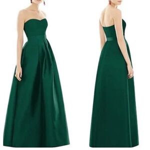 NWT NWT ALFRED SUNG Strapless Satin
Twill A
Line Gown Pockets Zip Up 4